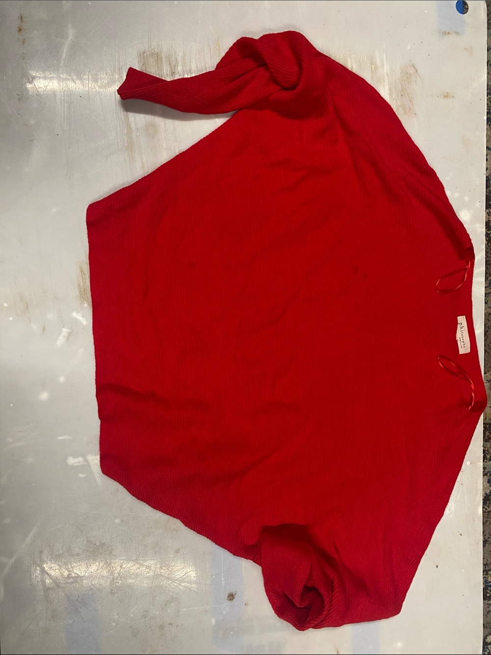 Philosophy Red Off-the-Shoulder Ribbed Sweater